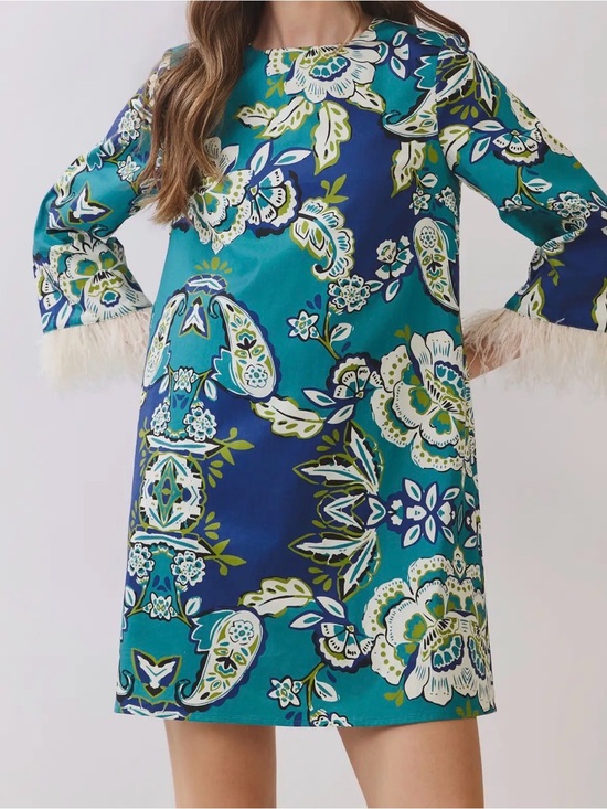 Tuckernuck Dresses & Skirts - LOVE! Feather Trim Cuffed Jewel Tone Paisley Shift Dress Sz S M L Tuckernuck